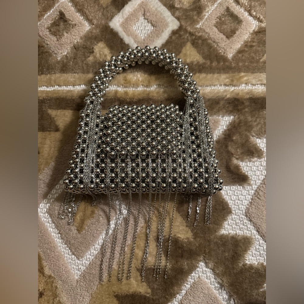 Unique Handmade silver crystal fringe bag with crystal silver cross bag strap